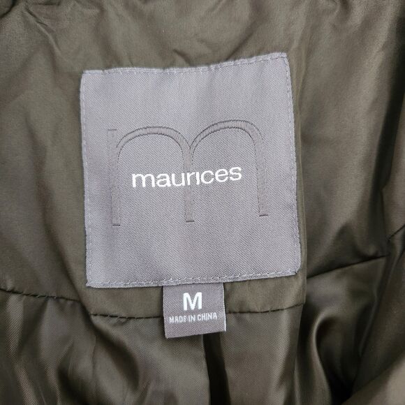 Maurices Green Long Quilted Belted Jacket Winter Puffer Coat Medium Snap Closure - Picture 3 of 8